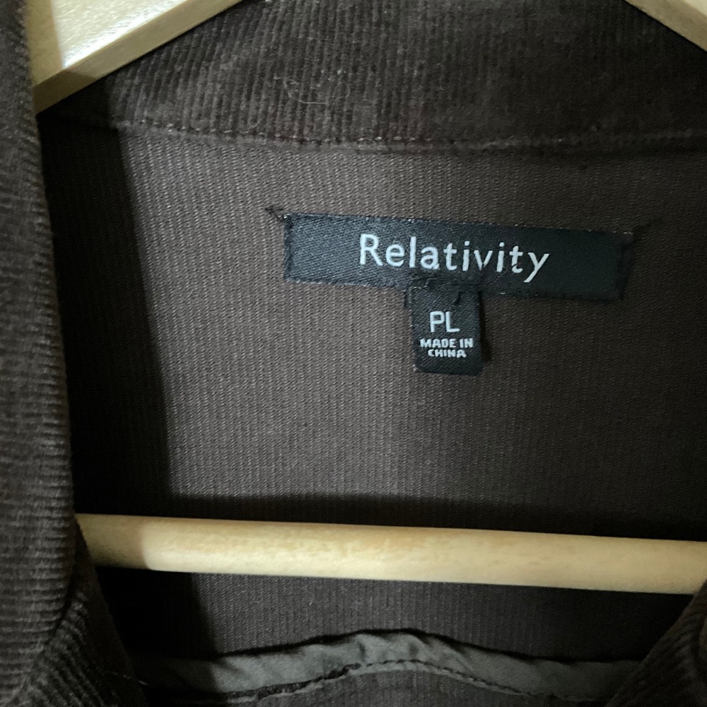 Relativity Corduroy Brown Blazer Jacket Womens Large Petite Button Military Punk - Picture 2 of 8